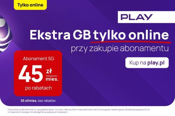 Play rozdaje dodatkowe GB przy zakupie abonamentu online